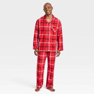NEW! Men's Red Plaid Lightweight Flannel 2pc Pajama Set, Wondershop - TALL SIZES